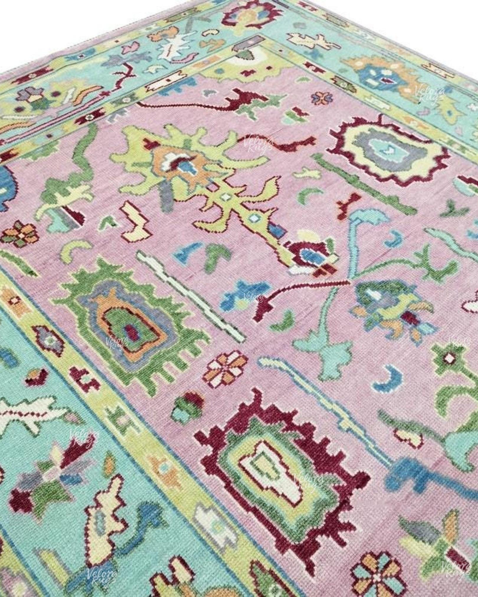 Pink Indo Oushak Hand Knotted Rug 4x6, 5x8, 6x9, 8x10, 9x12, 10x14 ft Handmade Rugs for Living Room - Antique Style Contemporary rug