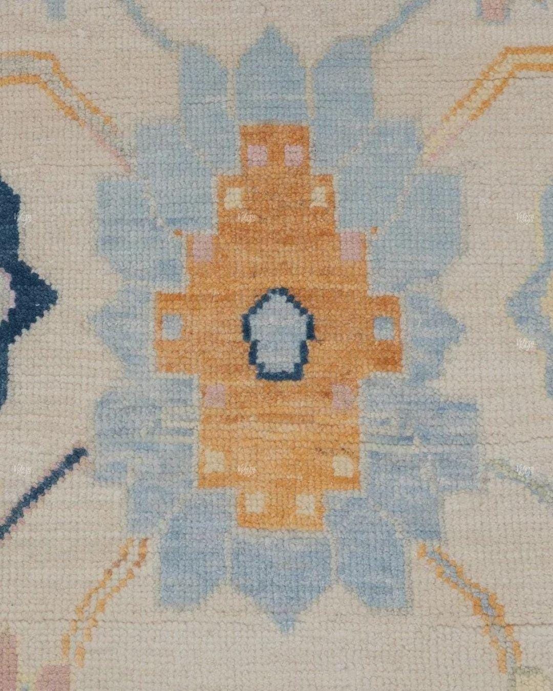 Hand Knotted Pastel Oushak Rug – Cream Beige Turkish Style Wool Carpet, Soft Floral Oriental Area Rug for Living Room, Bedroom or Dining