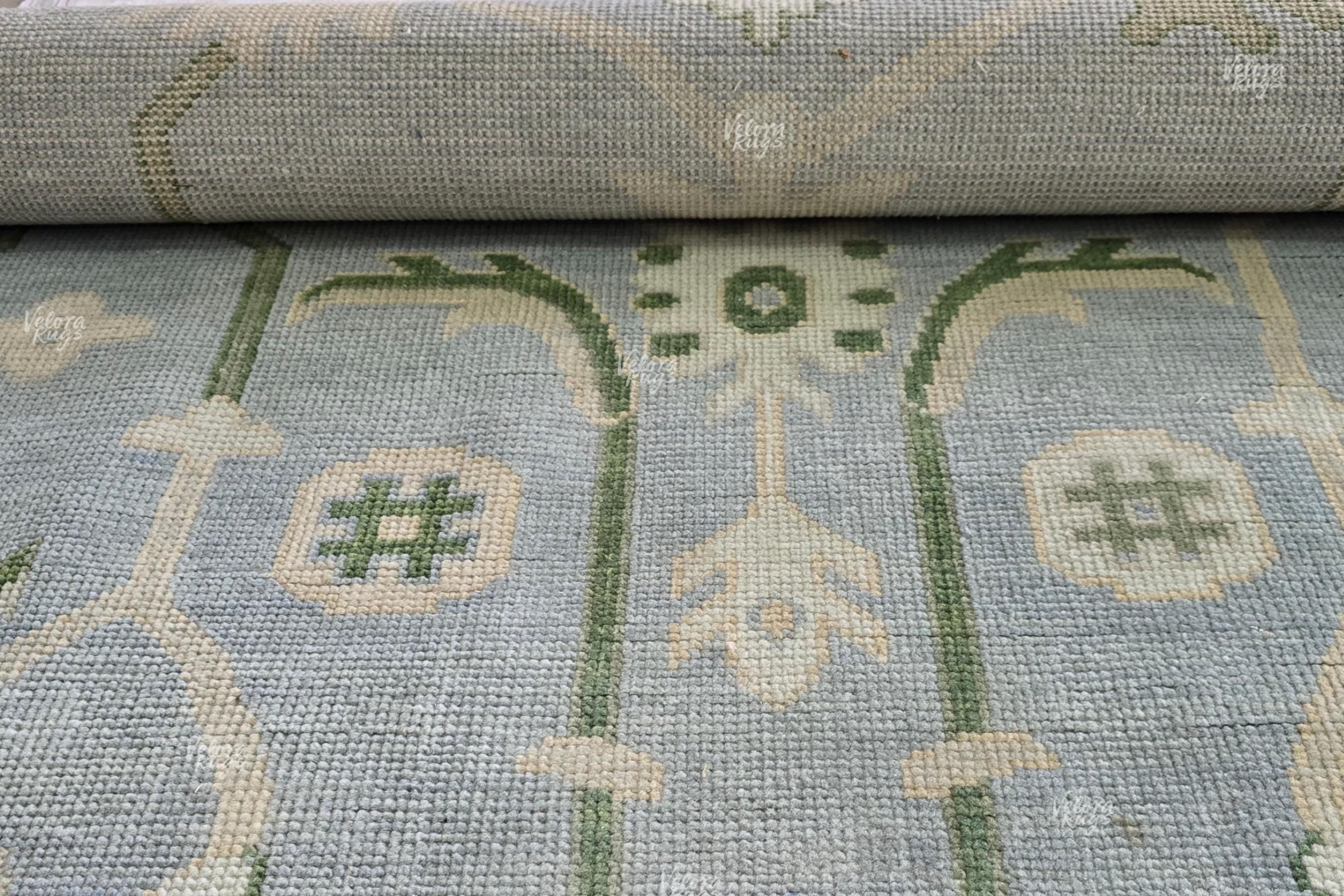 Modern Lt. Blue Indo Oushak Hand Knotted Rug, Antique Handmade Premium Wool Rugs for Living Room - Contemporary Floor Carpet | Custom Sizes