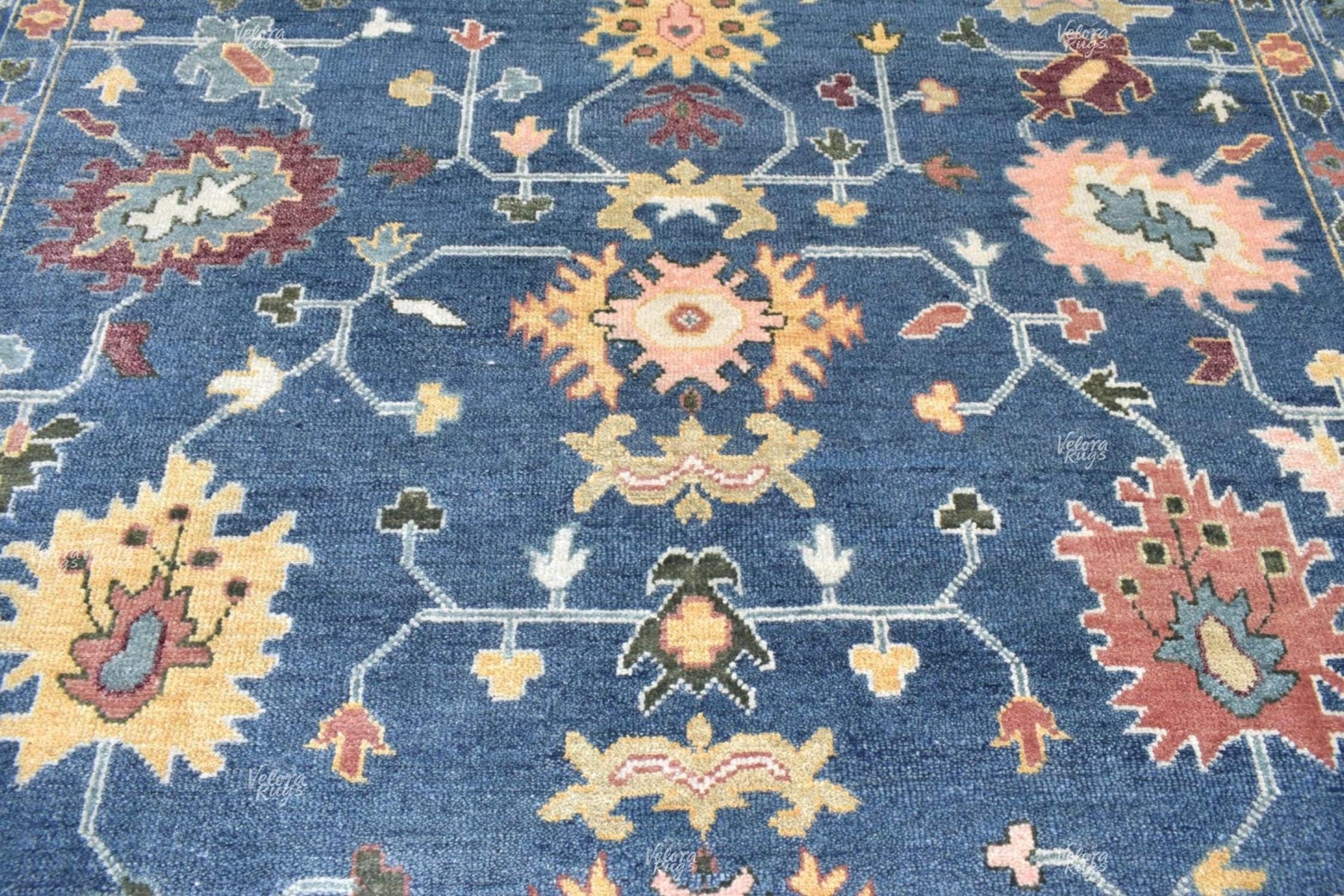 Blue Modern Oushak style Hand Knotted Rug 4x6, 5x8, 8x10, 9x12, 10x14 ft, Antique Handmade Rugs for Living Room - Contemporary Floor Carpet