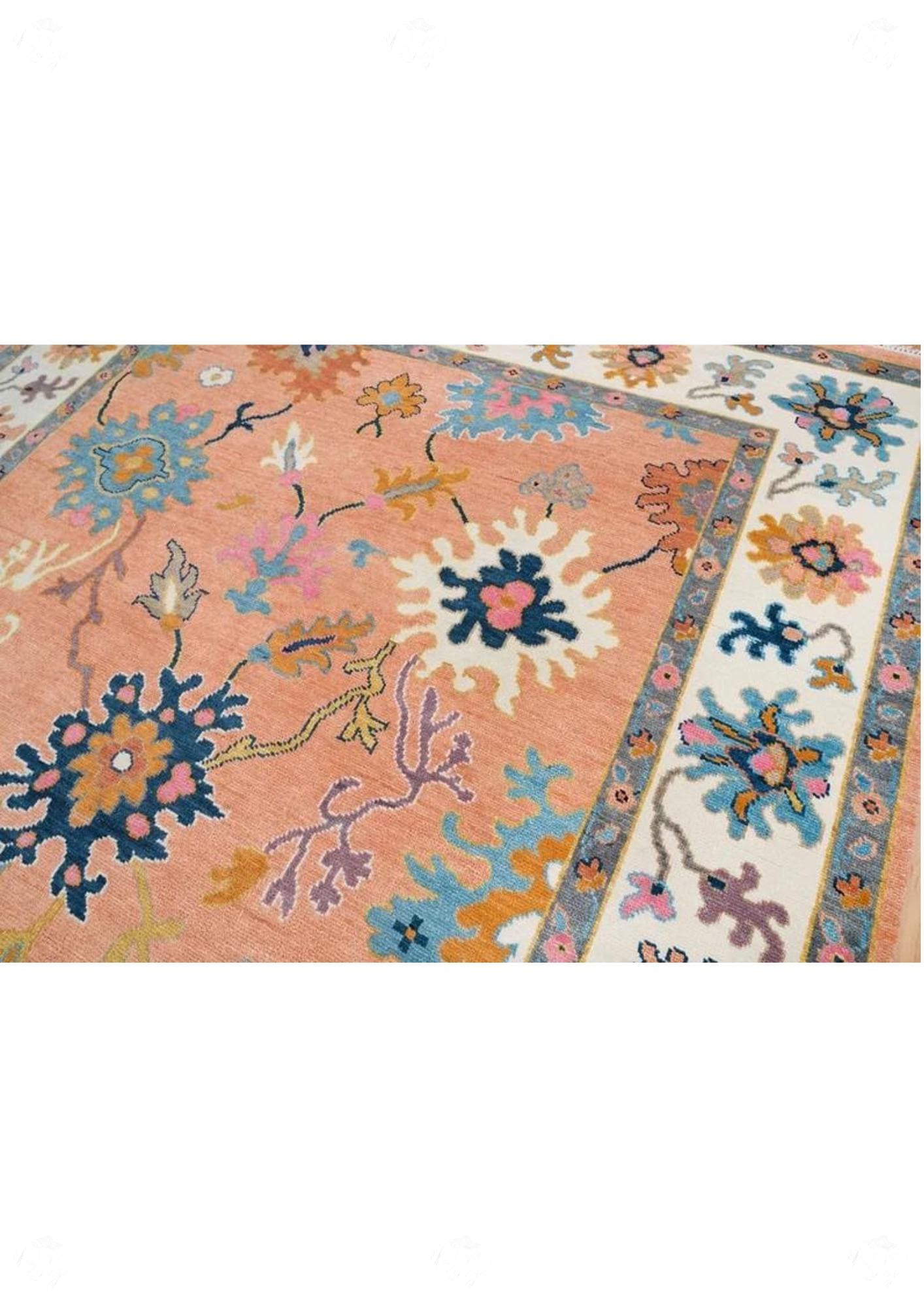 Hand-Knotted Orange Oushak Wool Rug: Modern Turkish Area Carpet