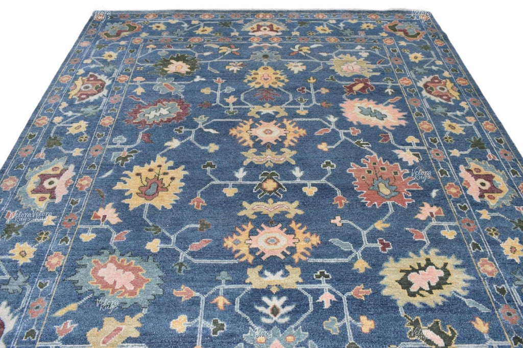 Blue Modern Oushak style Hand Knotted Rug 4x6, 5x8, 8x10, 9x12, 10x14 ft, Antique Handmade Rugs for Living Room - Contemporary Floor Carpet