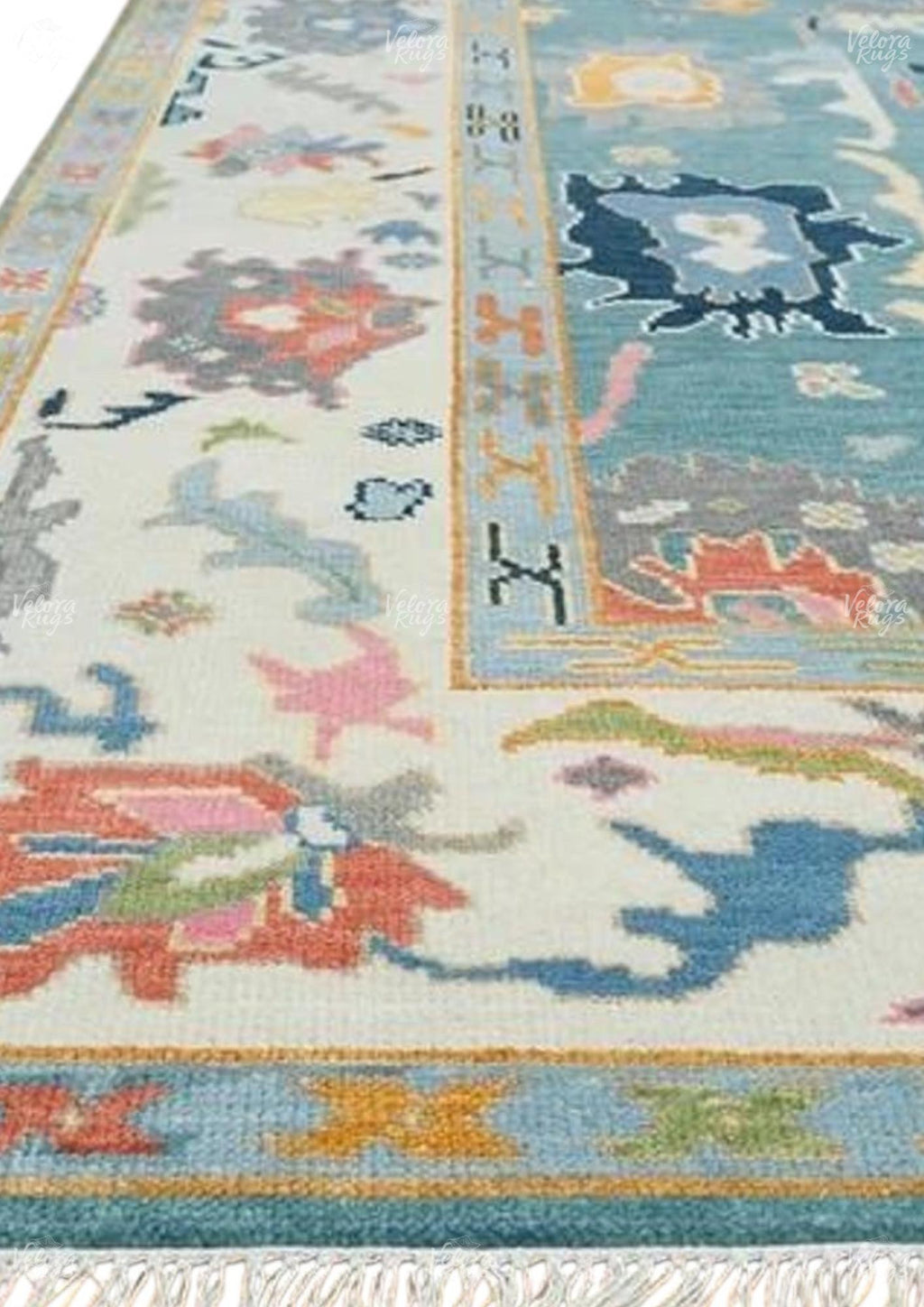 Blue Oushak style Hand Knotted Rug 4x6, 5x8, 6x9, 8x10, 9x12, 10x14 ft Contemporary Handmade Rugs for Living Room, Bedroom and Dining Hall