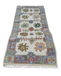 Handmade Oushak design Runner Rug - Cream - Blue color Contemporary Style Wool Runner Rug - Hallway Runner - Kitchen runner - Boho runner