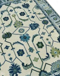 Ivory & Blue Indo Oushak Hand Knotted Rug 4x6, 5x8, 6x9, 8x10, 9x12, 10x14, 12x15 ft Handmade Rugs for Living Room - Antique Ethnic rug