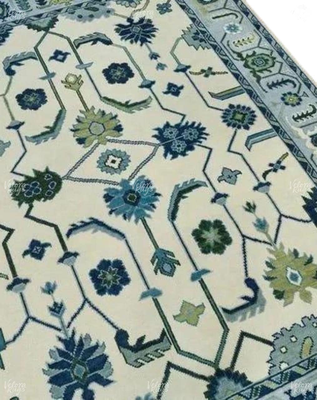 Ivory & Blue Indo Oushak Hand Knotted Rug 4x6, 5x8, 6x9, 8x10, 9x12, 10x14, 12x15 ft Handmade Rugs for Living Room - Antique Ethnic rug