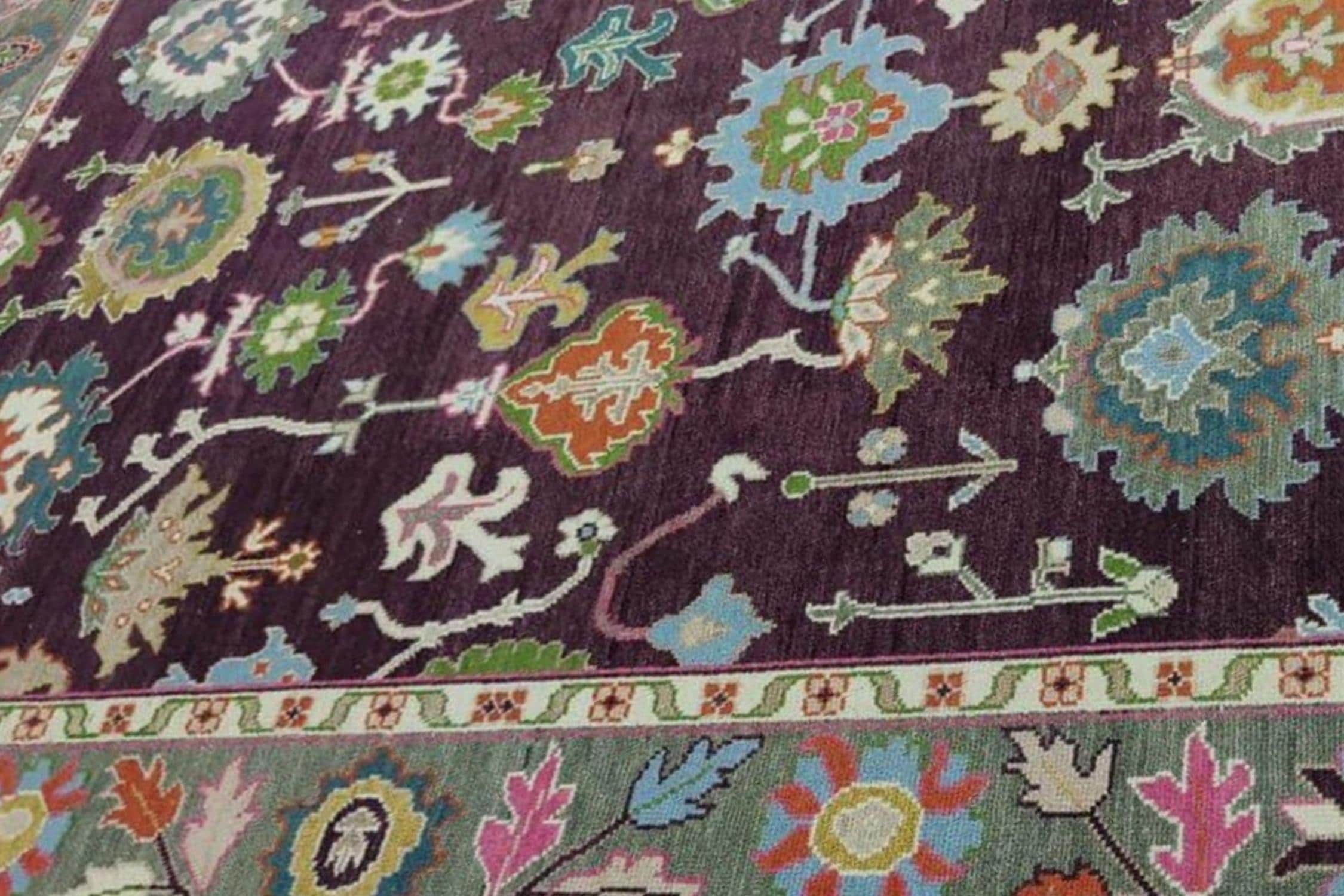 Luxurious Hand-Knotted Oushak Rug- Antique-Style Contemporary Design, Purple Handmade Rug  4x6, 5x8, 8x10, 9x12, 10x14 ft | Living Room Rug