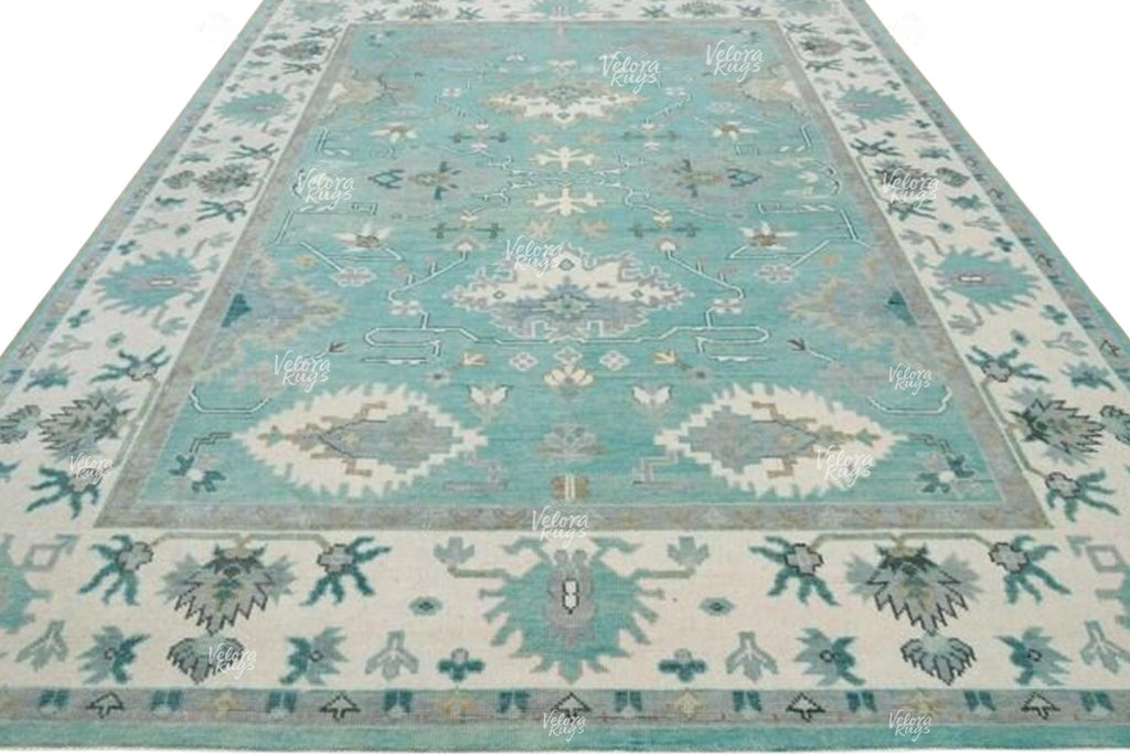 Aqua Blue Oushak Style Hand-Knotted Rug – 4x6, 5x8, 6x9, 8x10, 9x12, 10x14 ft | Handmade Antique-Inspired Contemporary Rug for Living Room