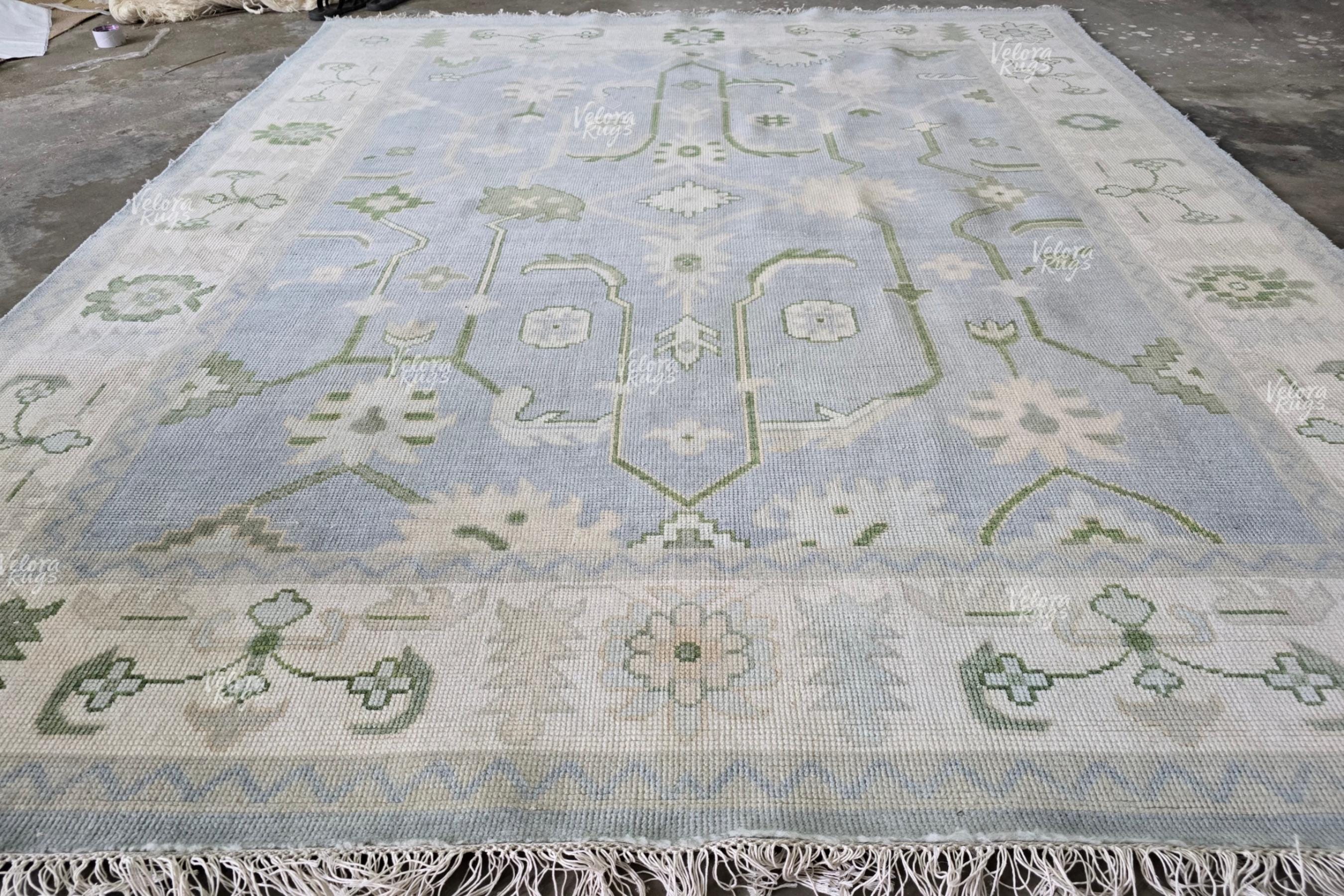 8x10 Quick Ship! Modern Blue Indo Oushak Hand Knotted Rug, Antique Handmade Premium Wool Rugs for Living Room - Contemporary Floor Carpet