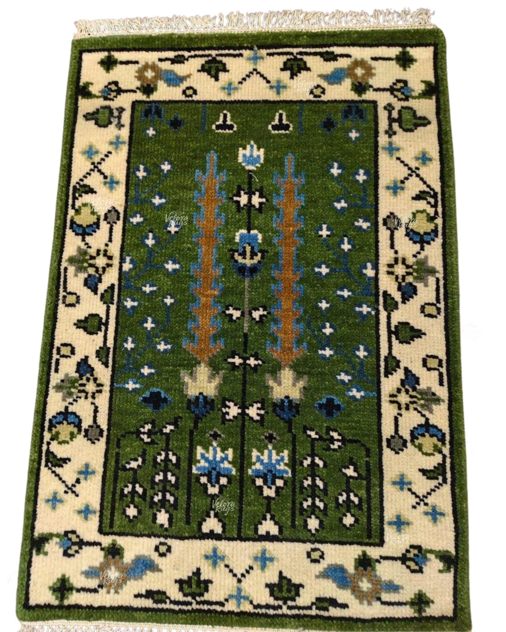 Elegant Green Hand Knotted Oushak design Runner Rug - Antique Style Wool Runner Rug - Hallway Runner - Kitchen runner - Boho runner