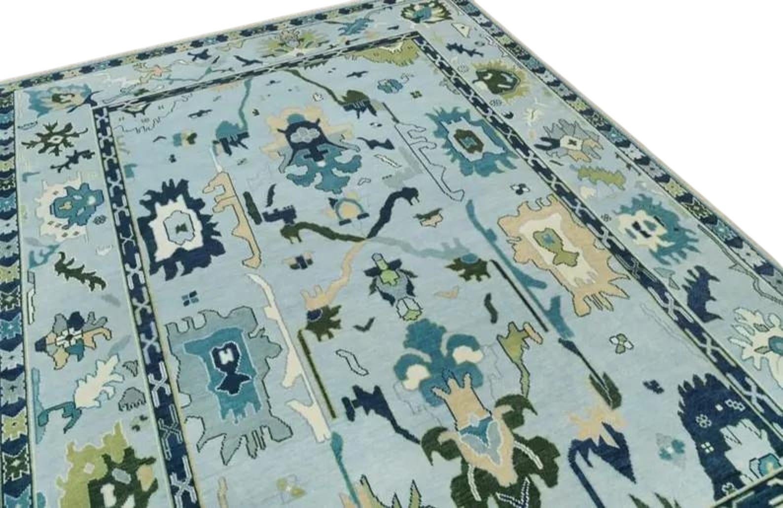 Blue Modern Oushak Hand Knotted Rug – 4x6, 5x8, 6x9, 8x10, 9x12, 10x14 ft – Handmade Wool Rug – Antique Style Contemporary Living Room Decor