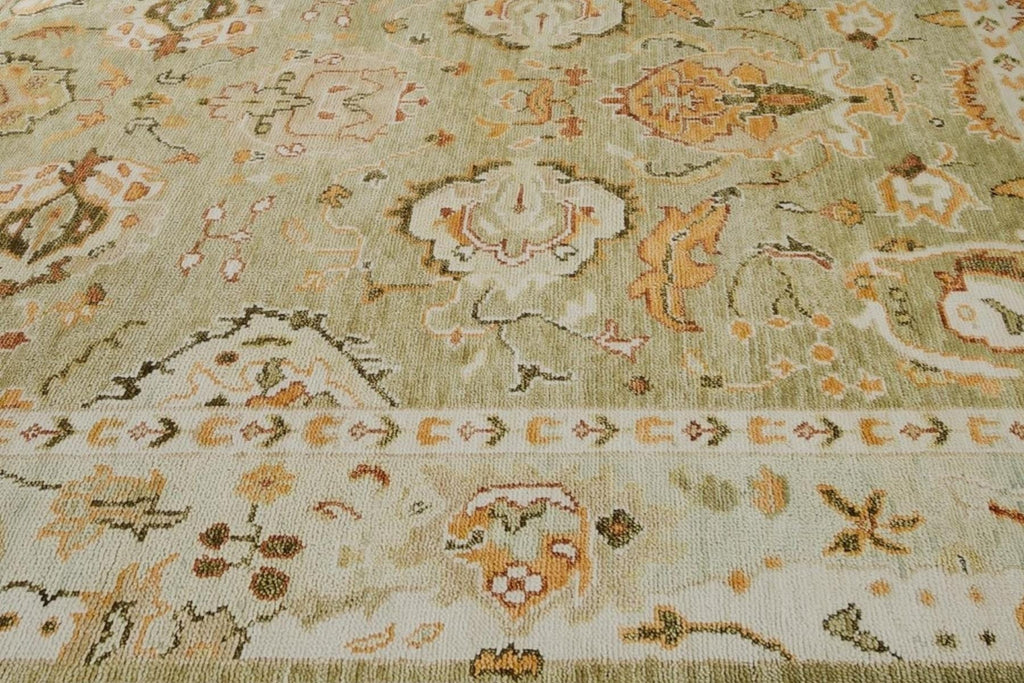 Sage Green Oushak Rug | Handmade Wool Rug | Hand-Knotted Indian Rug for Living Room & Bedroom | Custom Sizes 4x6 to 10x14 ft | Home Decor