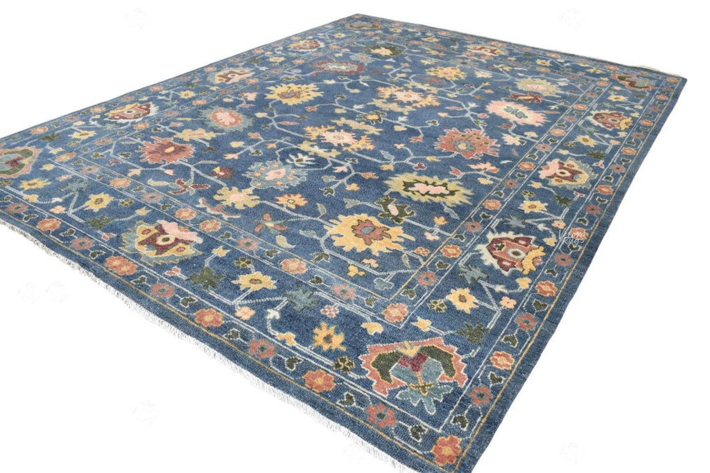 Blue Modern Oushak style Hand Knotted Rug 4x6, 5x8, 8x10, 9x12, 10x14 ft, Antique Handmade Rugs for Living Room - Contemporary Floor Carpet