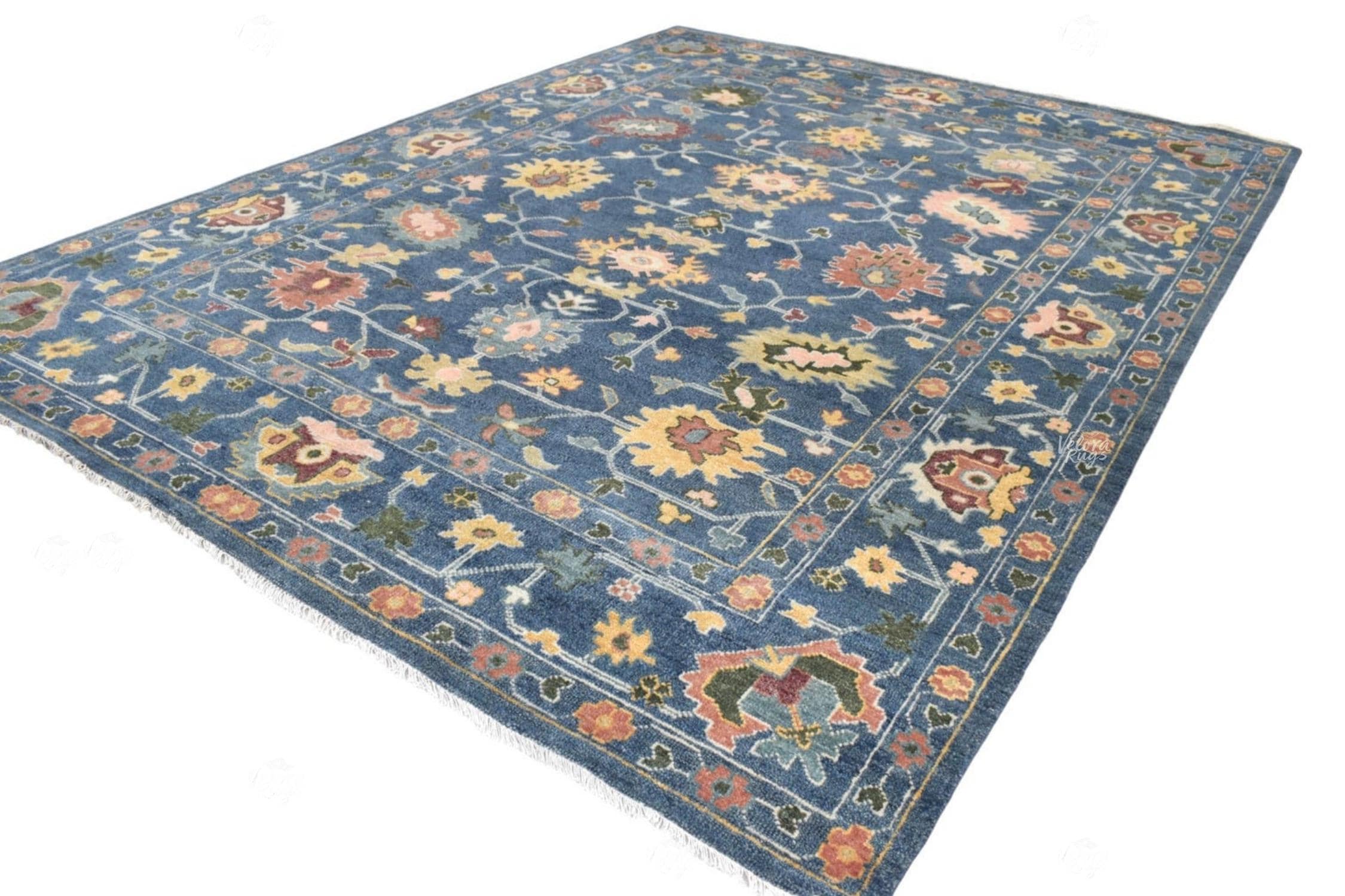 Blue Modern Oushak style Hand Knotted Rug 4x6, 5x8, 8x10, 9x12, 10x14 ft, Antique Handmade Rugs for Living Room - Contemporary Floor Carpet