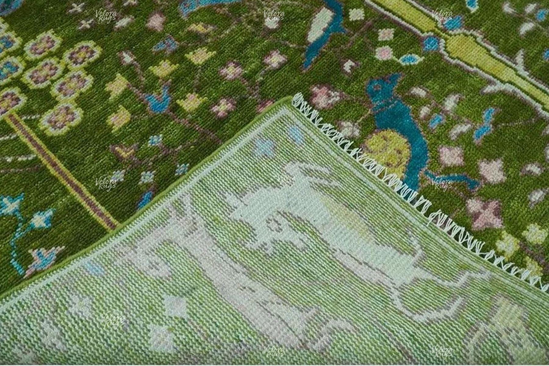 Hand Knotted Green Oushak Rug | Persian Animal Garden Area Rug 4x6, 5x8, 8x10, 9x12 ft | Anique Handmade Rug for Living Room &  Bedroom