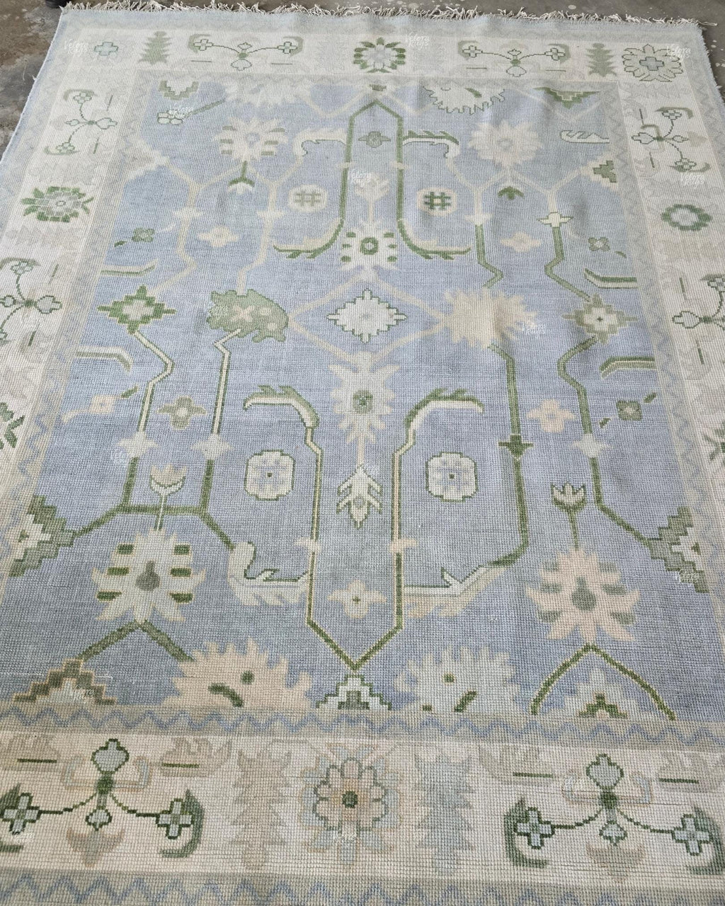 Modern Lt. Blue Indo Oushak Hand Knotted Rug, Antique Handmade Premium Wool Rugs for Living Room - Contemporary Floor Carpet | Custom Sizes