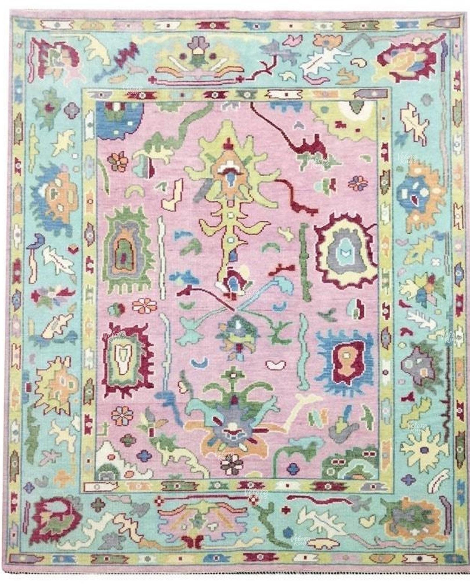 Pink Indo Oushak Hand Knotted Rug 4x6, 5x8, 6x9, 8x10, 9x12, 10x14 ft Handmade Rugs for Living Room - Antique Style Contemporary rug