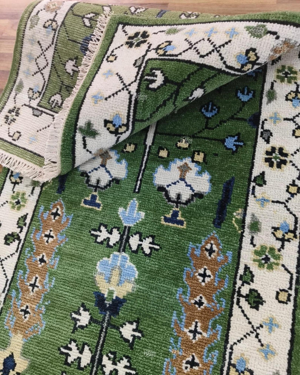 Elegant Green Hand Knotted Oushak design Runner Rug - Antique Style Wool Runner Rug - Hallway Runner - Kitchen runner - Boho runner