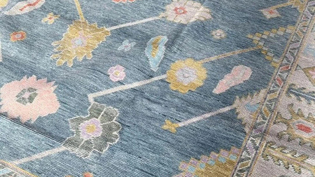 Blue Hand-Knotted Modern Oushak Rug 4x6, 5x8, 6x9, 8x10, 9x12, 10x14 ft - Antique-Style Contemporary Design, Living Room, Bedroom & Dining