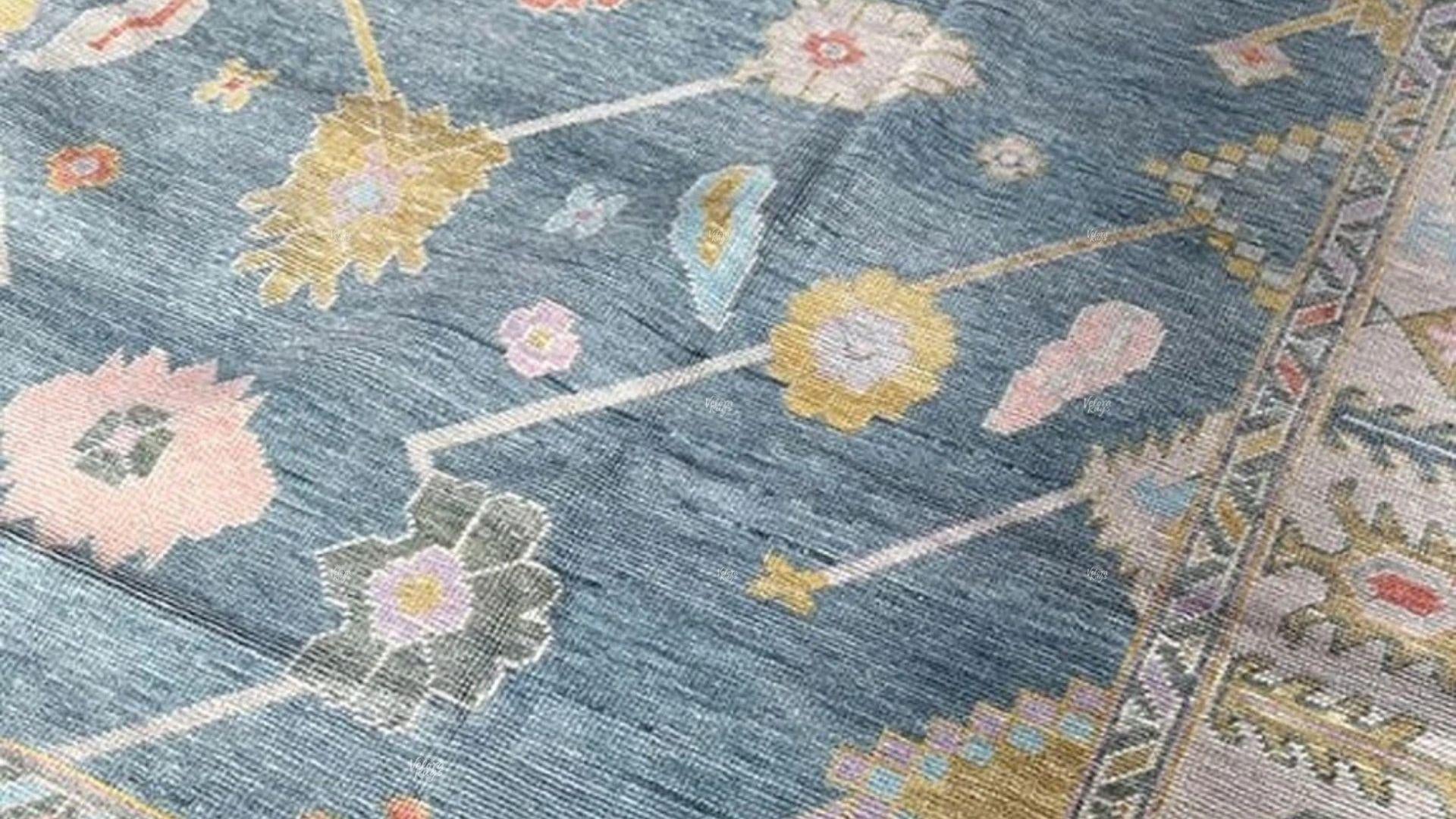 Blue Hand-Knotted Modern Oushak Rug 4x6, 5x8, 6x9, 8x10, 9x12, 10x14 ft - Antique-Style Contemporary Design, Living Room, Bedroom & Dining