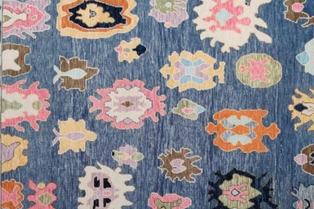 Luxurious Blue Hand-Knotted Oushak Rug- Antique Style Contemporary Design, Available in 4x6, 5x8, 8x10, 9x12, 10x14 ft | Living Room Rug