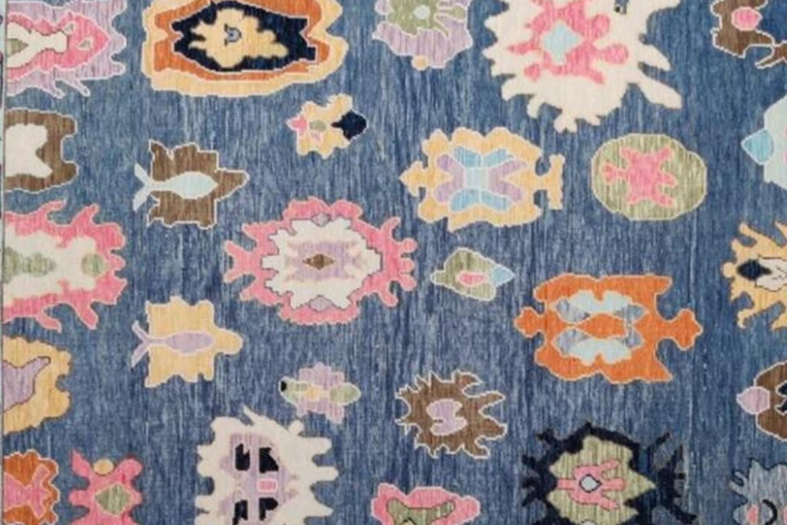 Luxurious Blue Hand-Knotted Oushak Rug- Antique Style Contemporary Design, Available in 4x6, 5x8, 8x10, 9x12, 10x14 ft | Living Room Rug