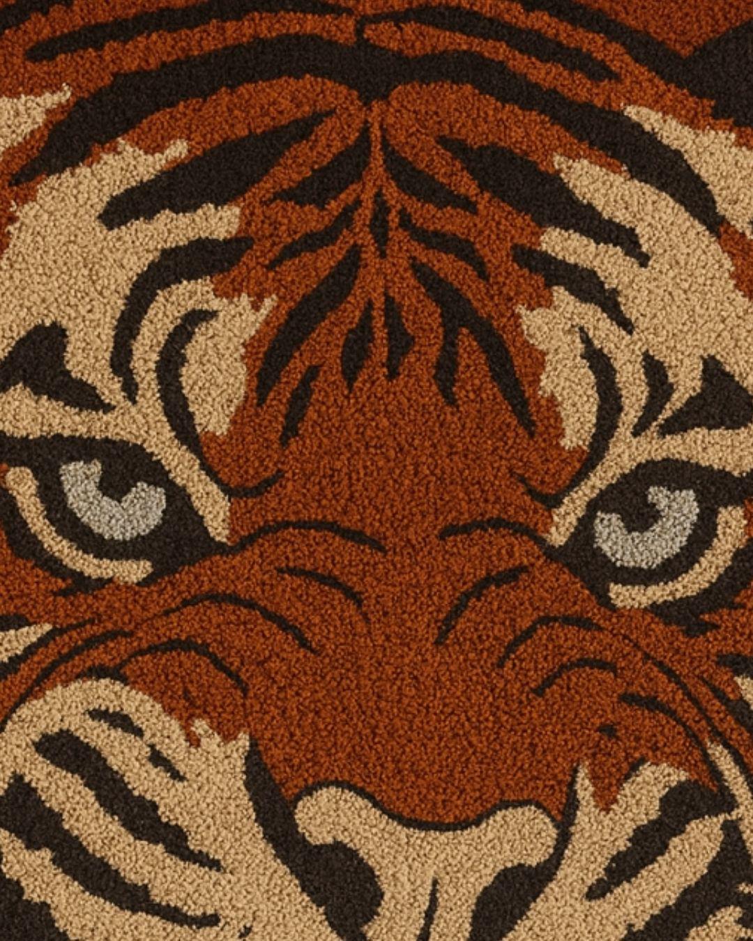 Tiger Face Tufted Rug, Handmade Wool Animal Carpet for Bedroom, Bold Jungle Theme Decor, Irregular Tiger Shaped Rug, Modern Floor Mat