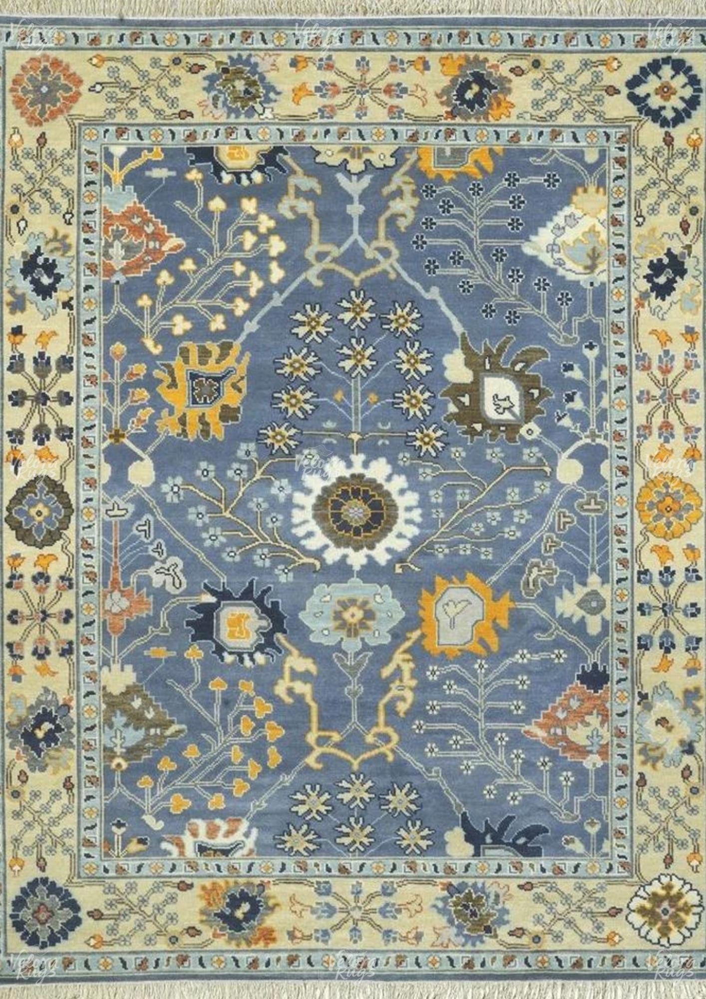 Blue Oushak style Hand Knotted Rug 4x6, 5x8, 6x9, 8x10, 9x12, 10x14 ft, Handmade Rugs for Living Room - Antique Style Contemporary rug