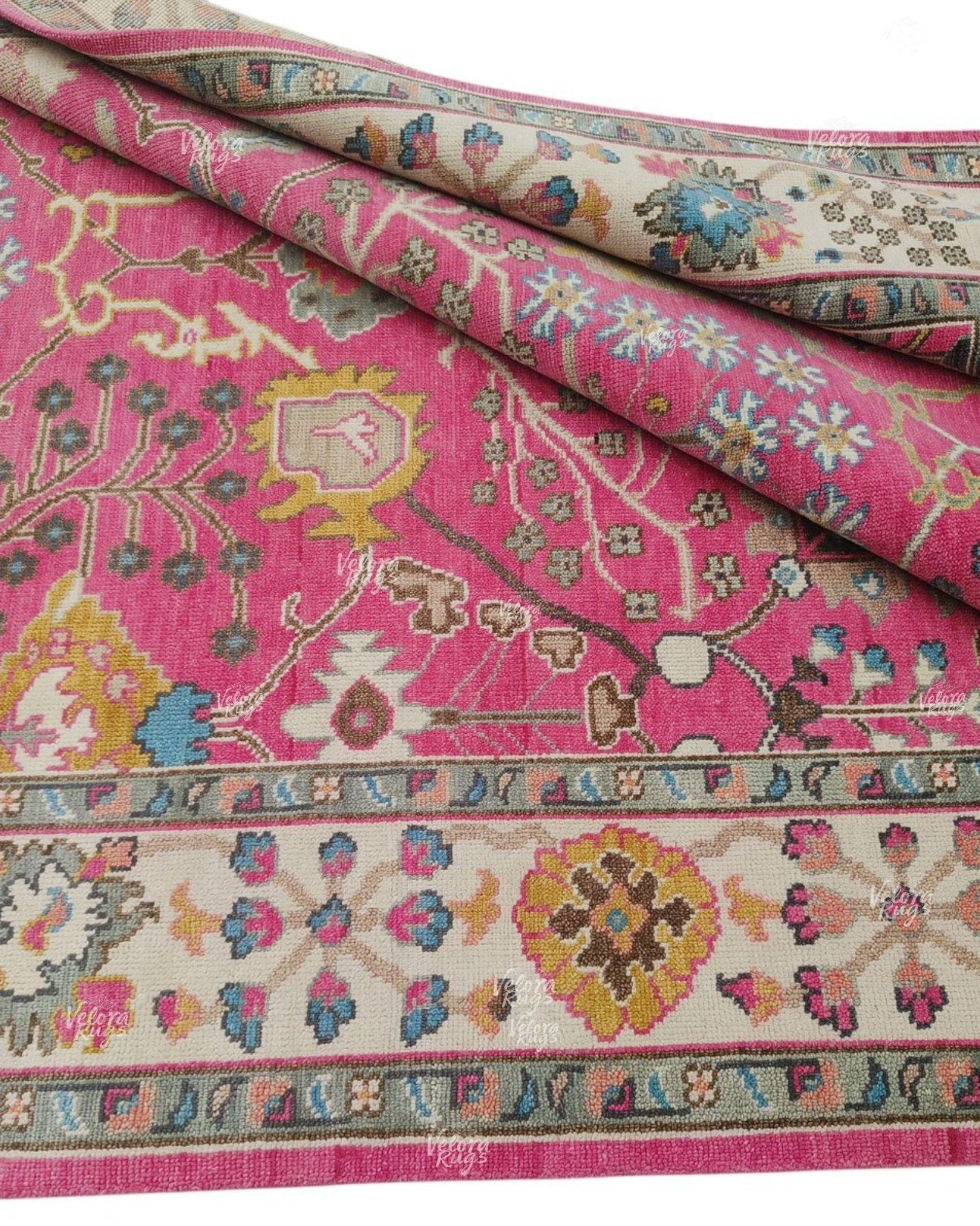 Exquisite Pink Oushak Hand Knotted Rug 4x6, 5x8, 6x9, 8x10, 9x12, 10x14 ft Handmade Rugs for Living Room & Bedroom - Contemporary Oushak Rug