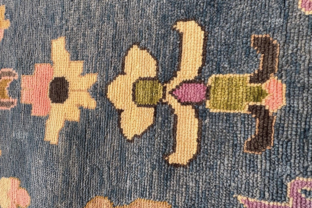 9x12 ft Blue - Lavender Hand Knotted Oushak Rug – Vintage Style Handmade Ethnic Rug | Elegant Boho Floral Rug for Living Room & Bedroom