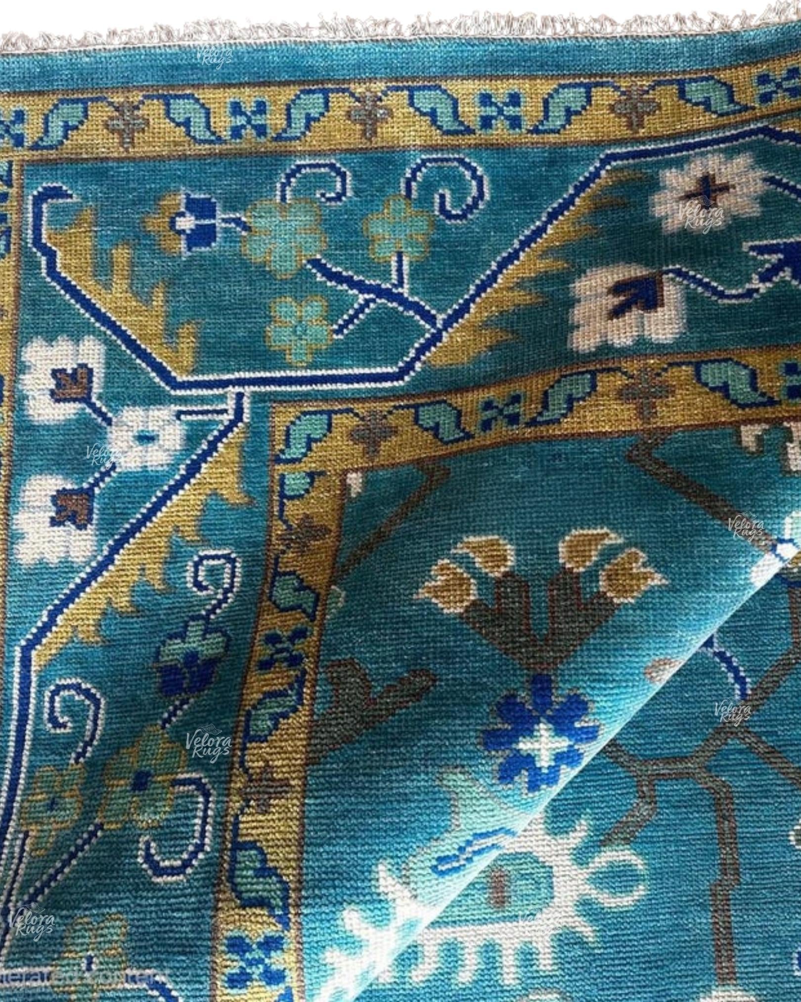 Exquisite Teal Blue Hand Knotted Indo Oushak rug 4x6, 5x8, 6x9, 8x10, 9x12, 10x14 ft Handmade rug for Living Room - Antique Style Ethnic rug