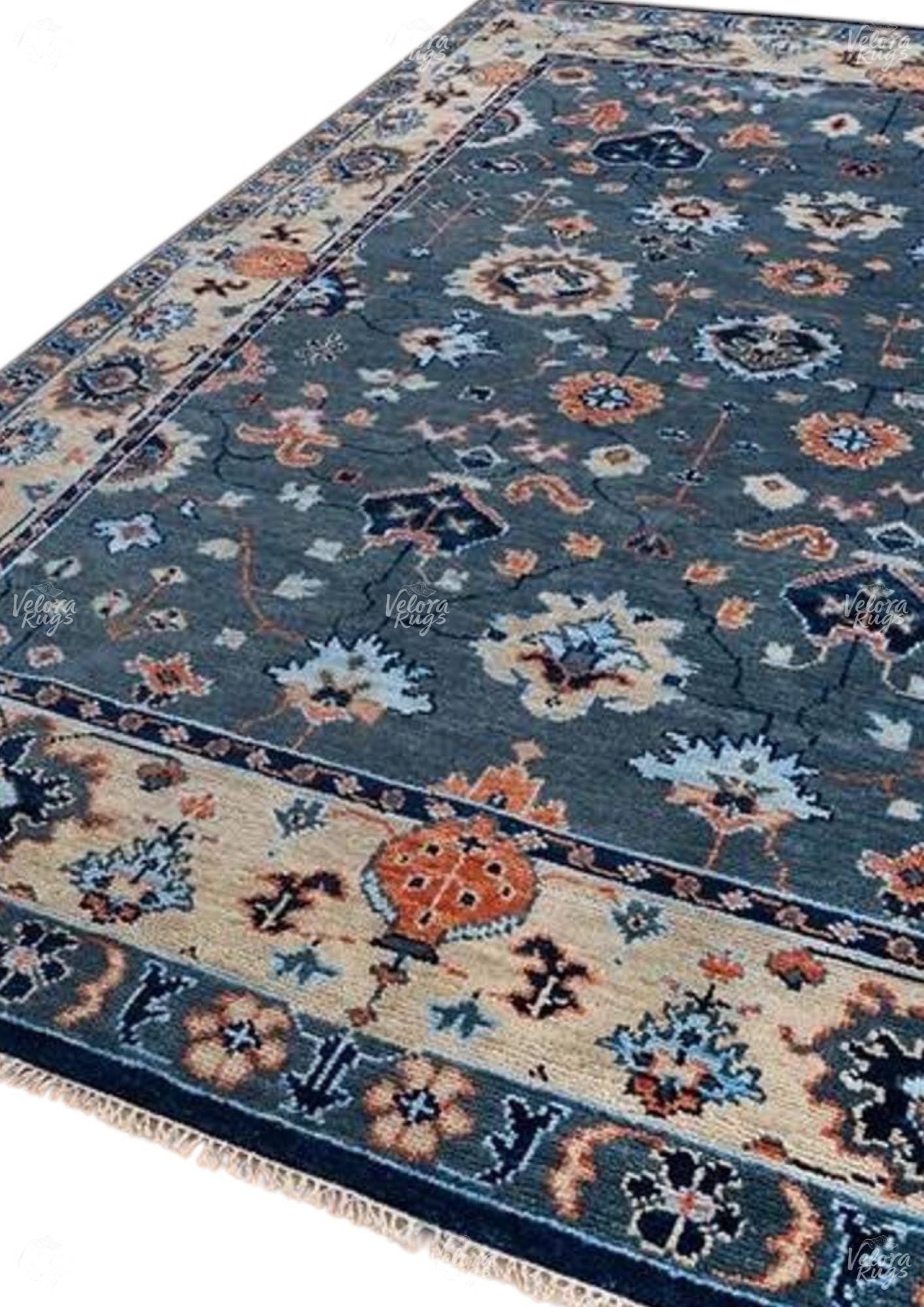 Blue - Grey Turkish inspired Oushak Hand Knotted Rug for Living Room, Bedroom, Kitchen - Antique Style Contemporary rug | Custom Sizes