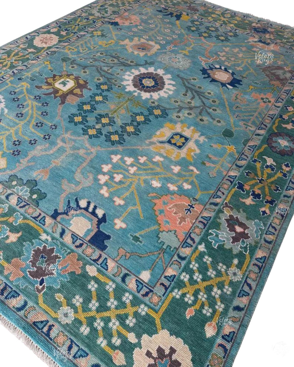 Turquoise Blue Oushak style Hand Knotted Rug, Handmade Rugs for Living Room - Antique Inspired Contemporary rug | Custom Sizes