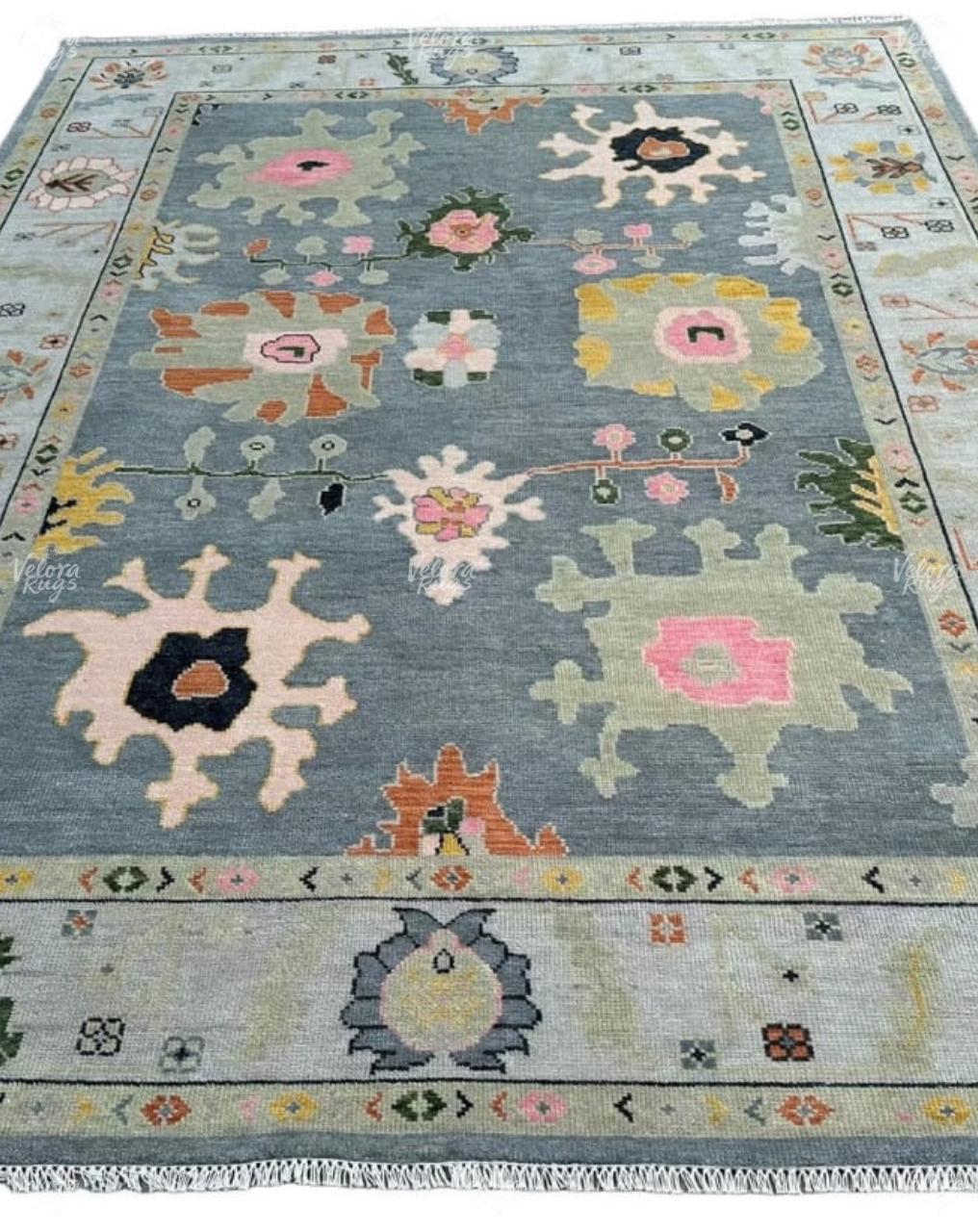 Hand-Knotted Grey Oushak Wool Rug: Modern Handmade Rug 4x6,5x8, 6x9,8x10, 9x12, 10x14 ft for Living Room, Dinning hall  | Antique Style Rug