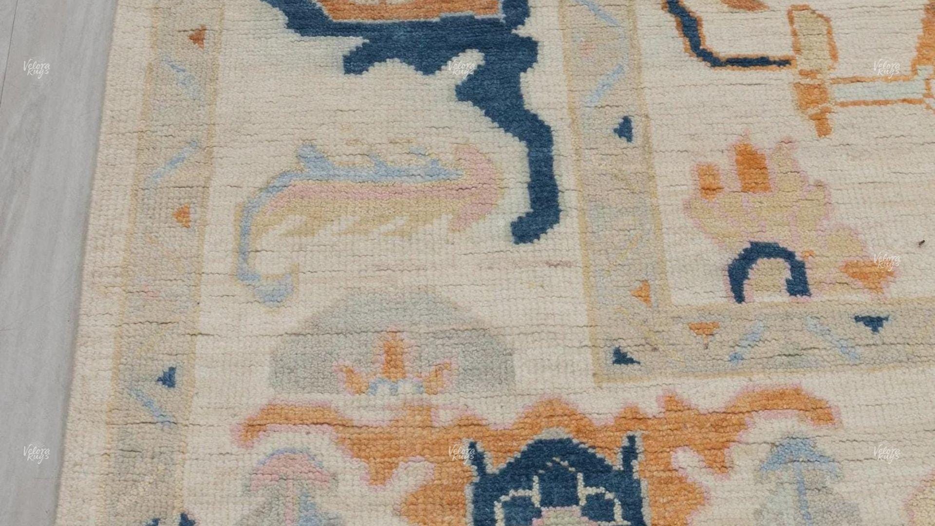 Hand Knotted Pastel Oushak Rug – Cream Beige Turkish Style Wool Carpet, Soft Floral Oriental Area Rug for Living Room, Bedroom or Dining