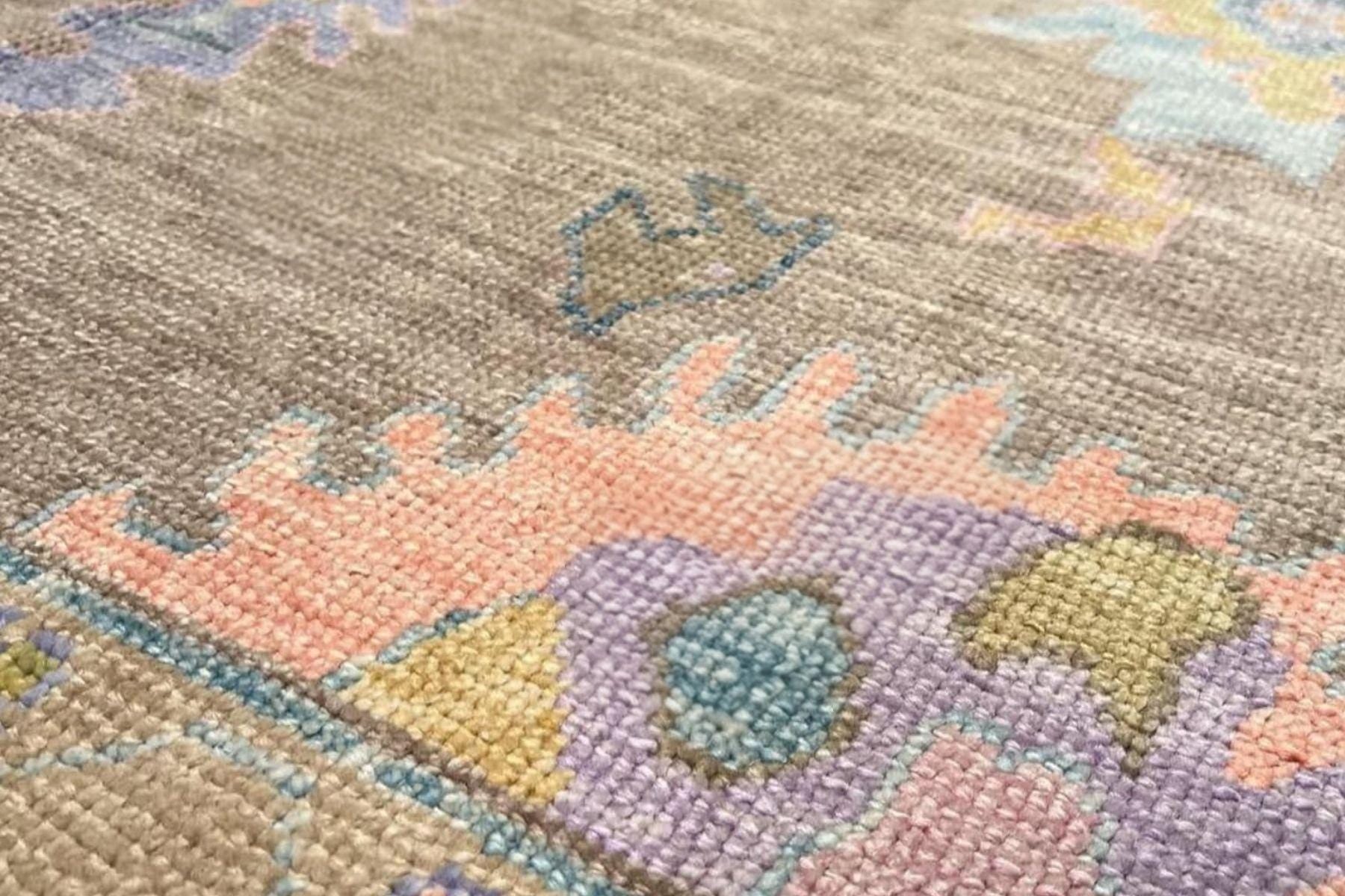 Handmade Brown Modern Oushak Wool Rug | Neutral Color 8x10 Turkish Carpet | Pastel Floral Area Rug For Living Room, Bedroom | Customize Rug