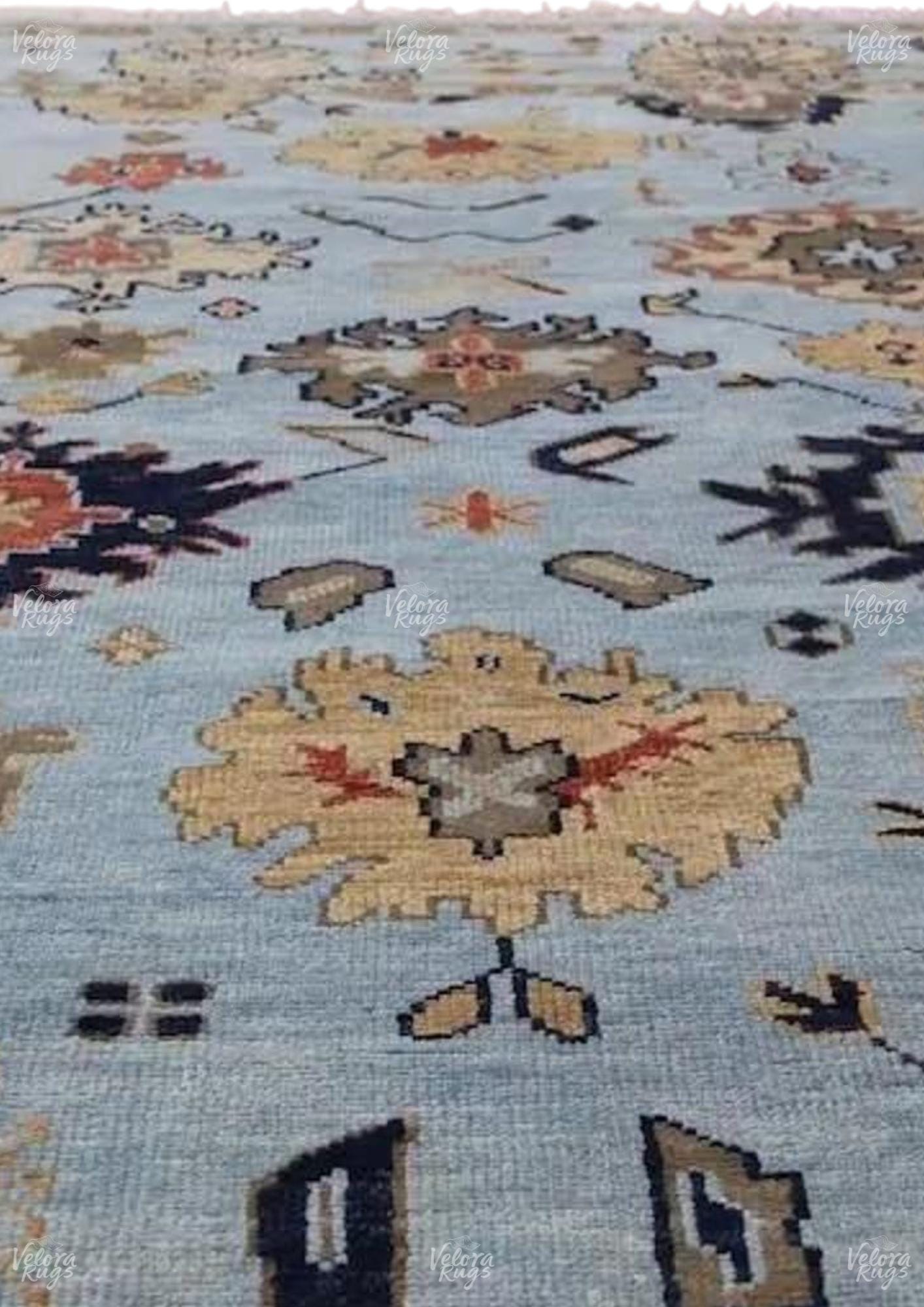 Elegant Light Blue Oushak stye Hand Knotted Rug 4x6, 5x8, 6x9, 8x10, 9x12, 10x14 ft Contemporary Handmade Rugs for Living Room, Bedroom