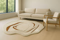 Beige Tufted Wool Rug – Abstract Modern Area Carpet | 3D Textured Handmade Rug with Rust Accents | Neutral Organic Shape Home Decor