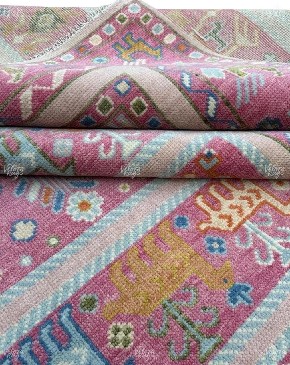 Pink Hand Knotted Oushak Shabargan Rug - Antique Style Ethnic Rug in 4x6, 5x8, 6x9, 8x10,9x12, 10x14 ft  Handmade Gabbeh Rug for Living room