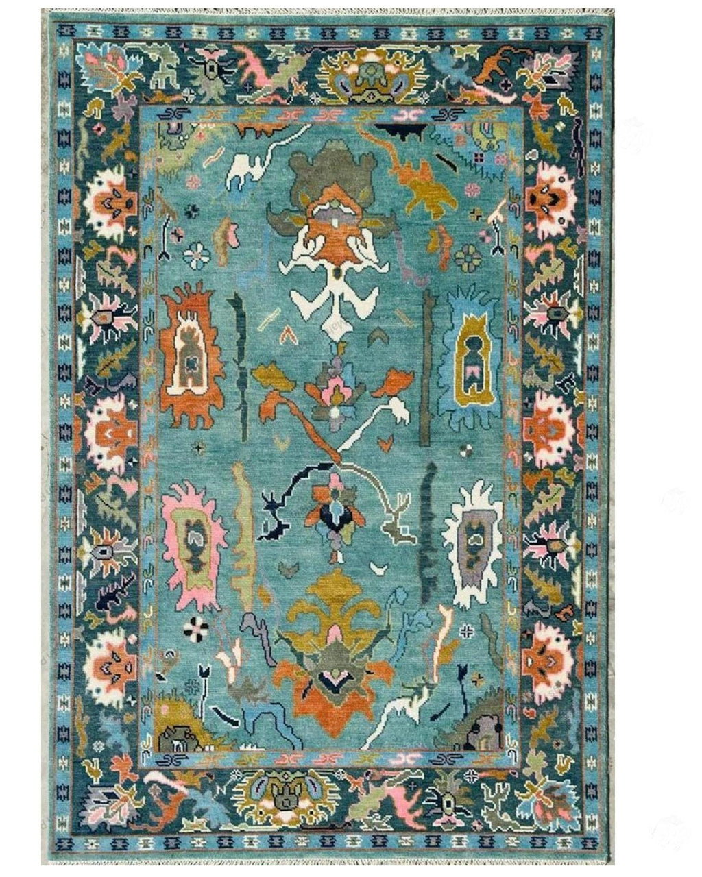 Teal Blue Modern Oushak Hand Knotted Rug 4x6, 5x8, 6x9, 8x10, 9x12, 10x14 ft Handmade Rugs for Living Room - Antique style Ethnic rug