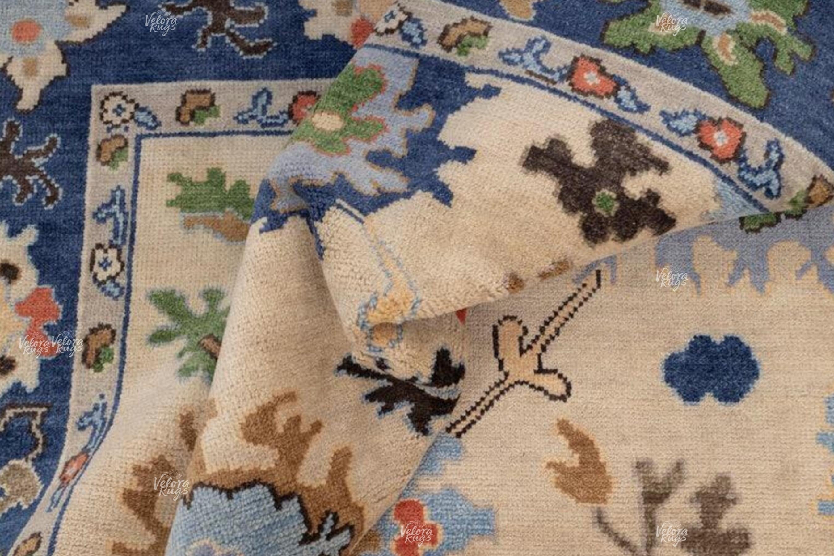 Elegant Floral Oushak Rug – Handknotted Wool Area Rug 4x6, 5x8, 6x9, 8x10, 9x12 ft, Vintage Style Turkish Design for Living Room & Bedroom