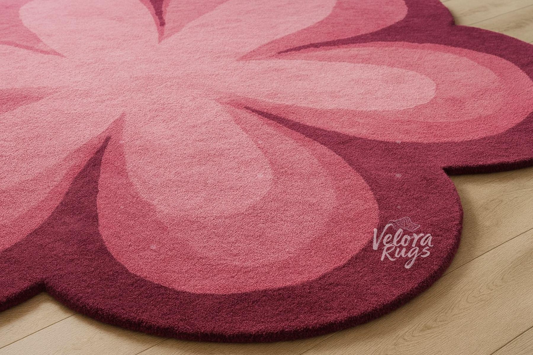 Pink Flower Shaped Tufted Wool Rug – Handcrafted Modern Bloom Carpet for Living Room, Cute Round Accent Rug, Soft Floral Area Rug