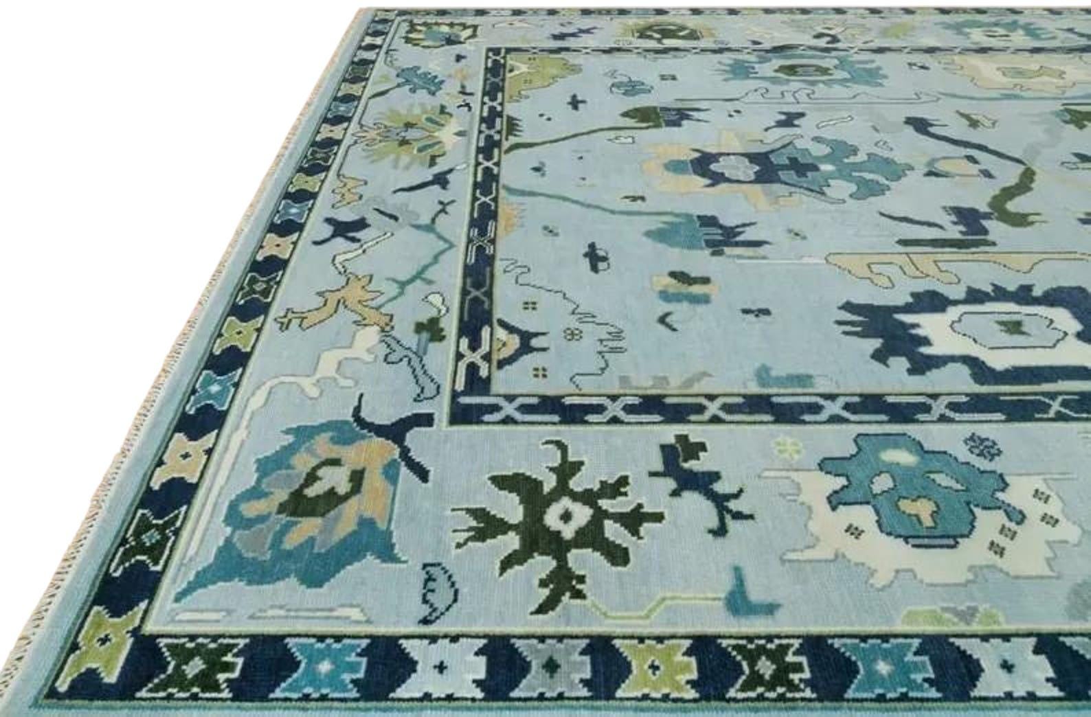 Blue Modern Oushak Hand Knotted Rug – 4x6, 5x8, 6x9, 8x10, 9x12, 10x14 ft – Handmade Wool Rug – Antique Style Contemporary Living Room Decor