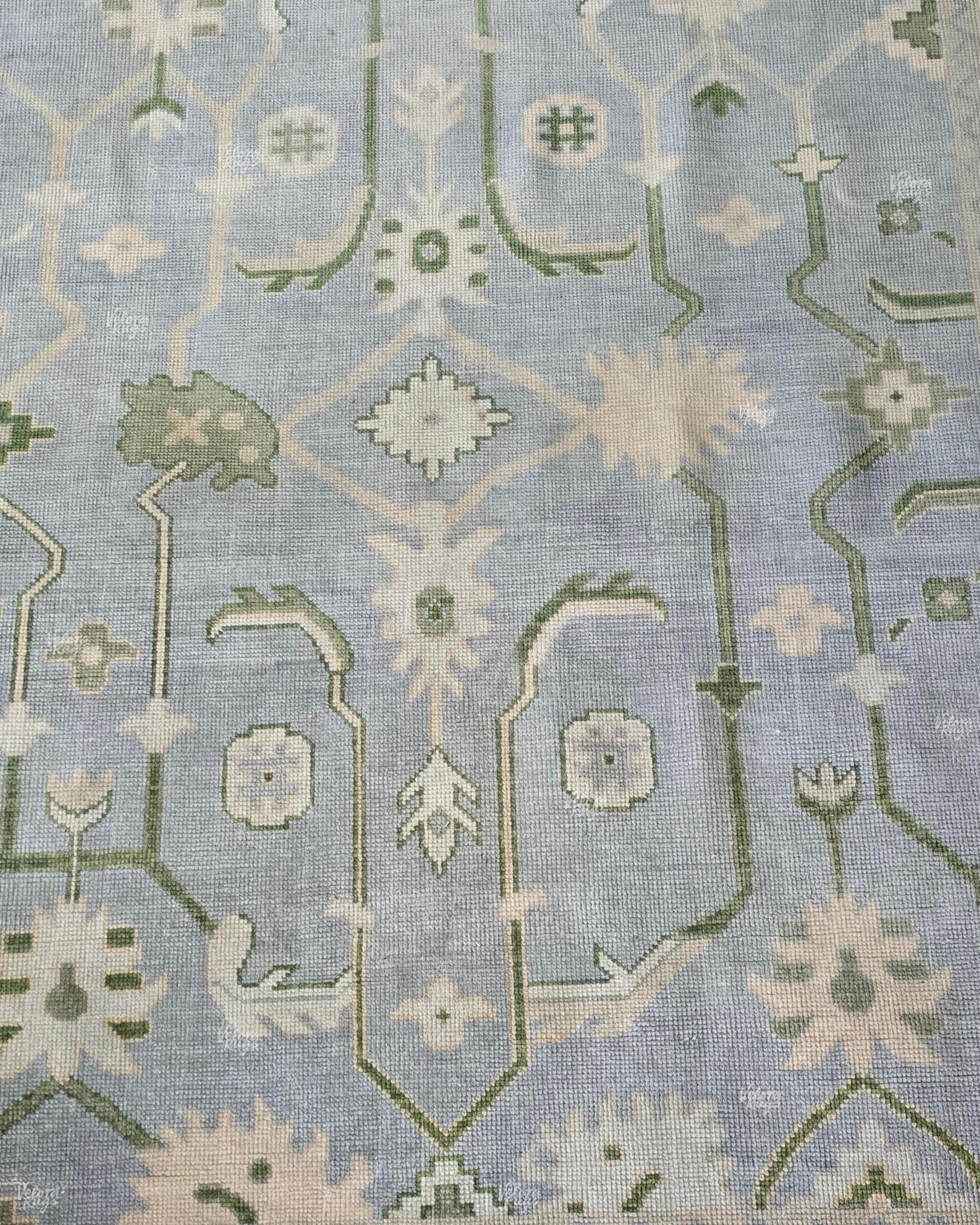 Modern Lt. Blue Indo Oushak Hand Knotted Rug, Antique Handmade Premium Wool Rugs for Living Room - Contemporary Floor Carpet | Custom Sizes