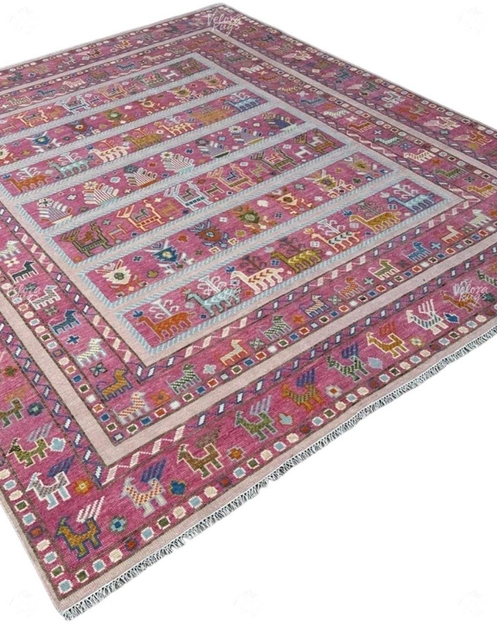 Pink Hand Knotted Oushak Shabargan Rug - Antique Style Ethnic Rug in 4x6, 5x8, 6x9, 8x10,9x12, 10x14 ft  Handmade Gabbeh Rug for Living room