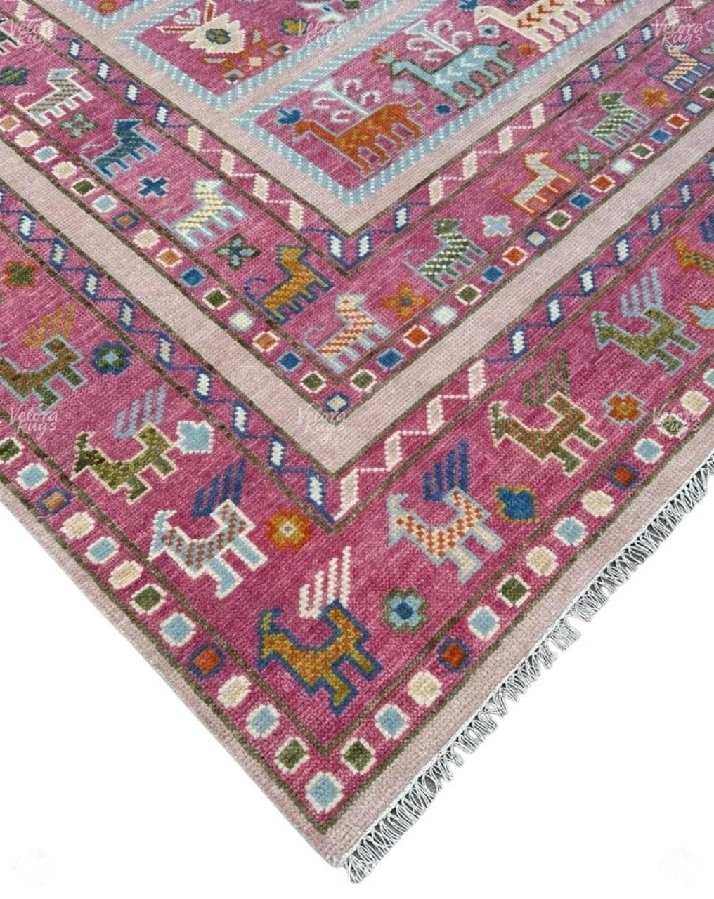 Pink Hand Knotted Oushak Shabargan Rug - Antique Style Ethnic Rug in 4x6, 5x8, 6x9, 8x10,9x12, 10x14 ft  Handmade Gabbeh Rug for Living room