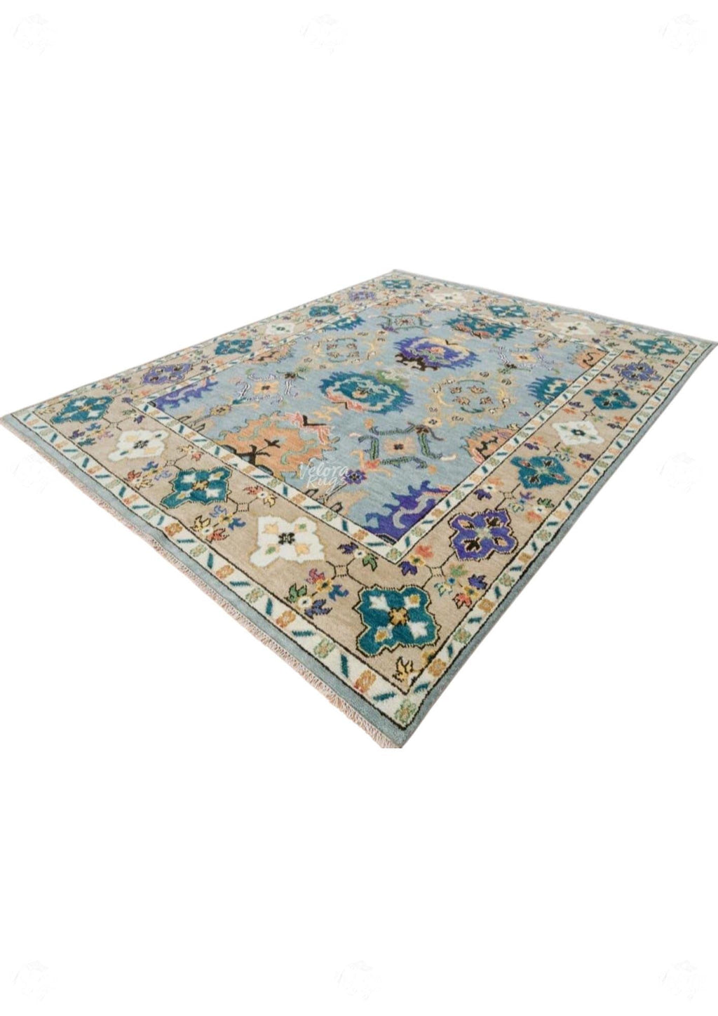 Elegant Blue Hand Knotted Oushak Rug - Antique-Style Contemporary Design, Available in 4x6, 5x8, 6x9, 8x10, 9x12, 10x14 ft | Living Room Rug