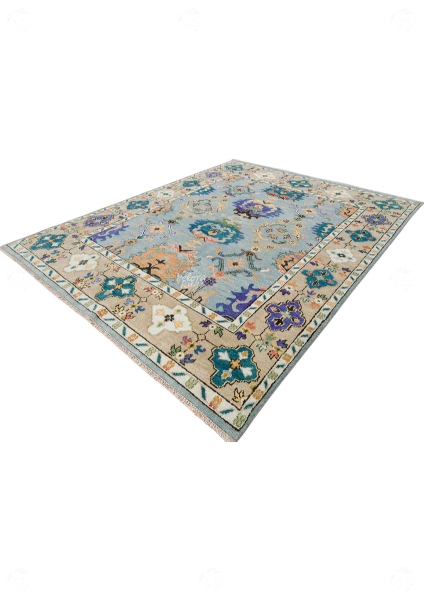 Elegant Blue Hand Knotted Oushak Rug - Antique-Style Contemporary Design, Available in 4x6, 5x8, 6x9, 8x10, 9x12, 10x14 ft | Living Room Rug