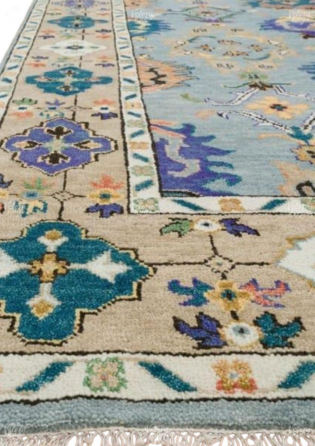 Elegant Blue Hand Knotted Oushak Rug - Antique-Style Contemporary Design, Available in 4x6, 5x8, 6x9, 8x10, 9x12, 10x14 ft | Living Room Rug