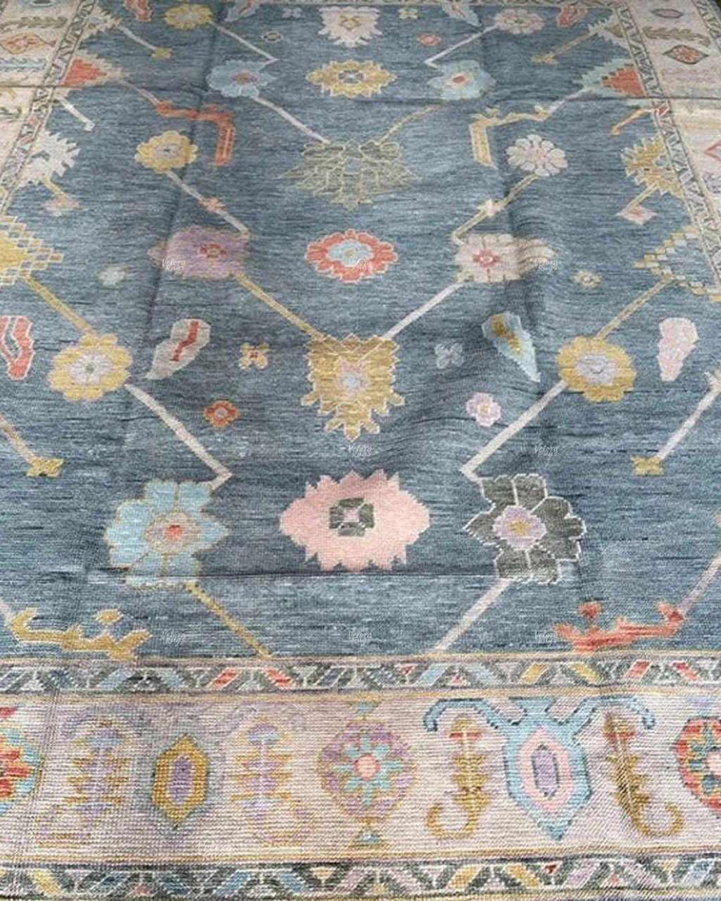 Blue Hand-Knotted Modern Oushak Rug 4x6, 5x8, 6x9, 8x10, 9x12, 10x14 ft - Antique-Style Contemporary Design, Living Room, Bedroom & Dining